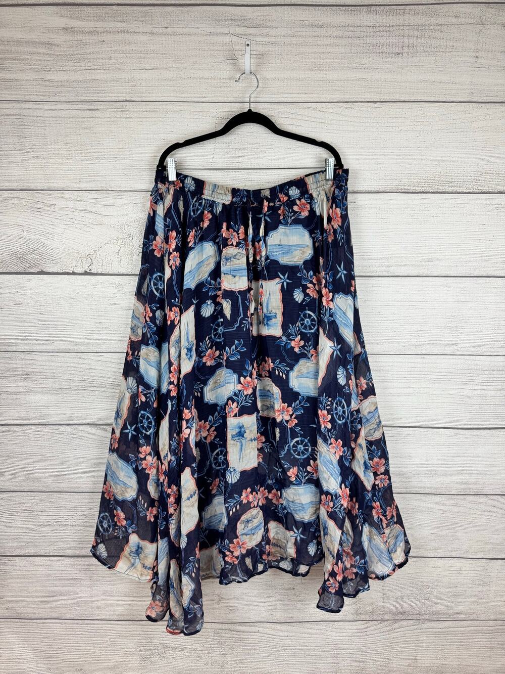 Cato Plus Size Navy Vacation Nautical Summer Printed Maxi Skirt Size 18/20W